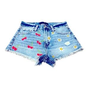 Aeropostale Jean Shorts Distressed Look with Cherries 🍒 & Daisies 🌼